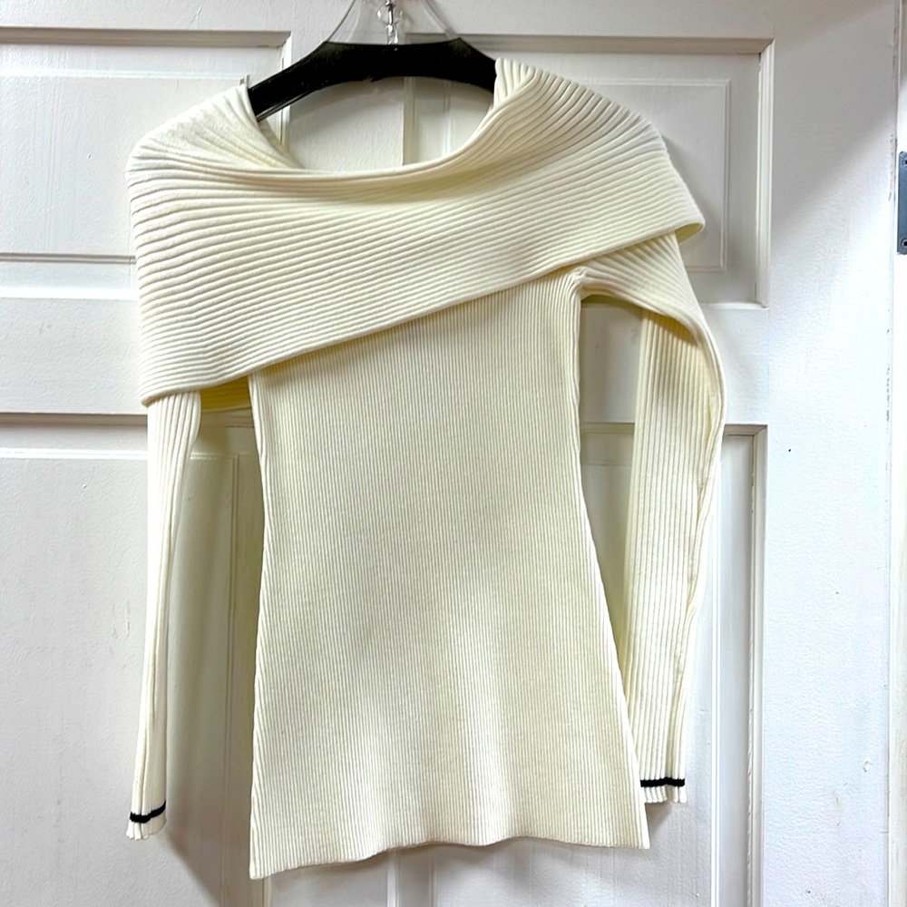 Milly sweater knit with stripe trim on sleeve hem
